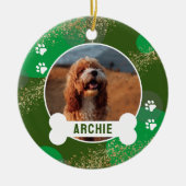 Groene Abstracte Paw Print Pet Photo Keramisch Ornament (Voorkant)