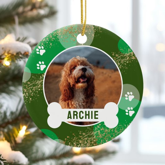 Groene Abstracte Paw Print Pet Photo Keramisch Ornament