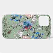 Groene achtergrond Bloemen Waterverf Patroon. Case-Mate iPhone Case (Achterkant (horizontaal))