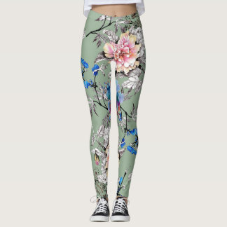 Groene achtergrond Bloemen Waterverf Patroon. Leggings