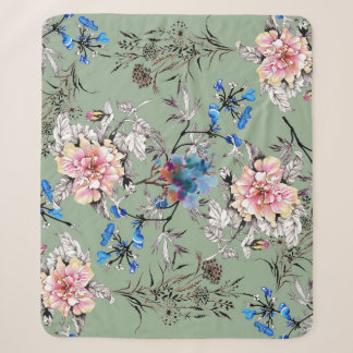 Groene achtergrond Bloemen Waterverf Patroon. Sherpa Deken