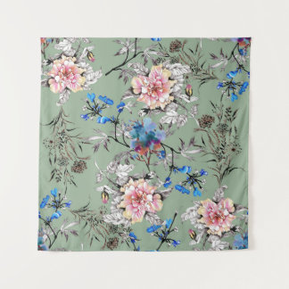 Groene achtergrond Bloemen Waterverf Patroon. Wandkleed