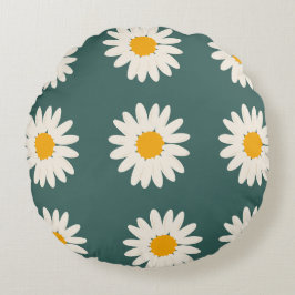 Groene achtergrond bloemenmadeliefje patroon rond kussen