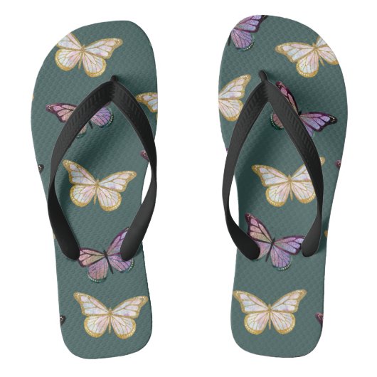 Groene Achtergrond Butterflies Teenslippers (Voetbed)
