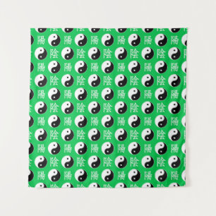 Groene achtergrond Chinees Yinyang patroon Wandkleed
