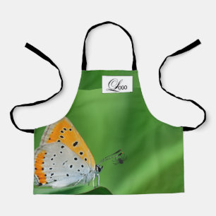 Groene achtergrond & gele,witte vlinder & spin schort