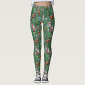 Groene Achtergrond Kerst Decoratiepatroon Leggings (Voorkant)