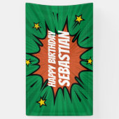 Groene Actie Hero Verjaardagsbanner Spandoek (Verticaal)