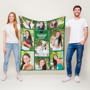 Groene afstudeerfoto-collage Aangepaste afstuderen Fleece Deken
