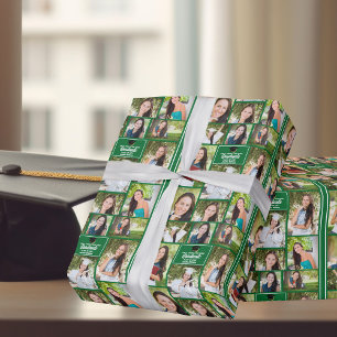 Groene afstudeerfoto-collage moderne afstuderen cadeaupapier
