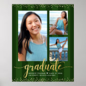 Groene afstudeerling 3 foto strepen goud glittersc poster (Voorkant)