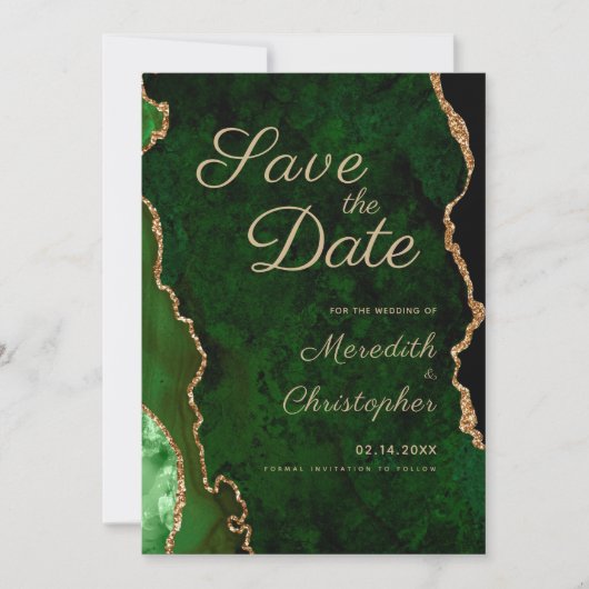 Groene Agaat Fotobruiloft Bewaar de datum Save The Date (Voorkant)