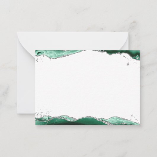 Groene Agaat Geode Script Monogram Zilveren Glitte Notitiekaartje (Achterkant)