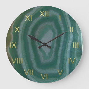 Groene Agate Clock met Faux Gold Foil Numbers Grote Klok