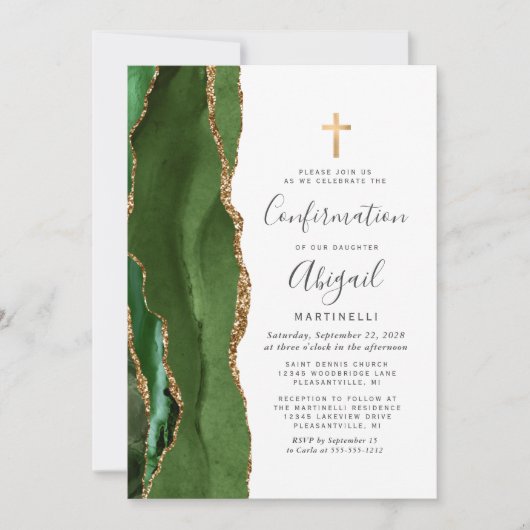 Groene Agate Gouden Glitter Bevestiging Kaart (Voorkant)