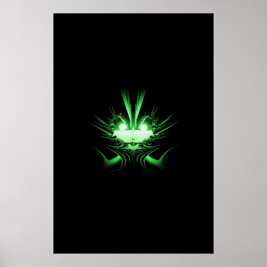 Groene Alien Dragon met gloeiende ogen Poster (Voorkant)