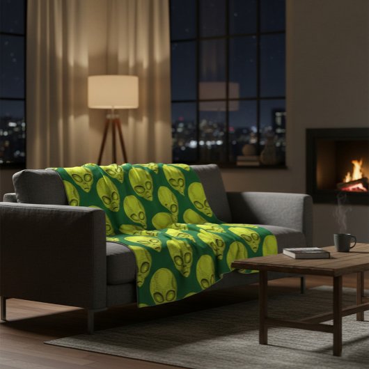 Groene Alien Hoofd Plaid Deken