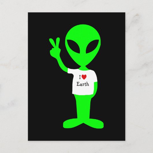 Groene Alien: "I Love Earth" Briefkaart (Voorkant)