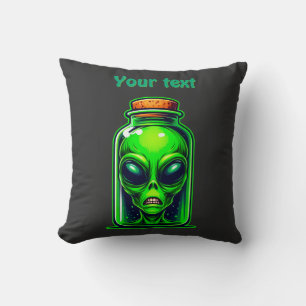 Groene Alien in een fles Neon Sci-Fi Illustratie Kussen