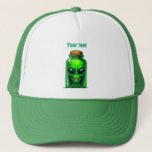 Groene Alien in een fles Neon Sci-Fi Illustratie Trucker Pet