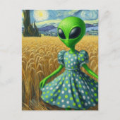 Groene Alien in een tarweveld Briefkaart (Voorkant)