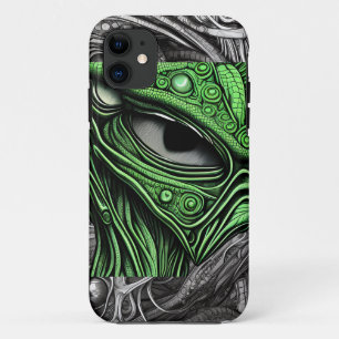 Groene Alien met Degeneratieve Lijnen Achtergrond iPhone 11 Hoesje