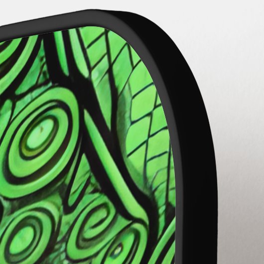 Groene Alien met Degeneratieve Lijnen Achtergrond Pickleball Paddle (Links Detail)