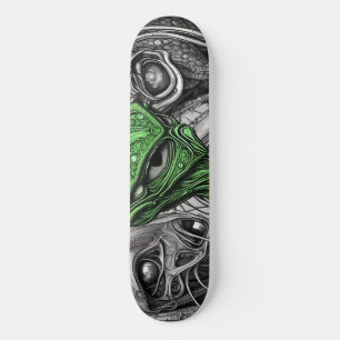Groene Alien met Degeneratieve Lijnen Achtergrond Skateboard