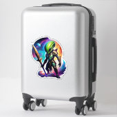 Groene alien met een zwaard sticker (Koffer)