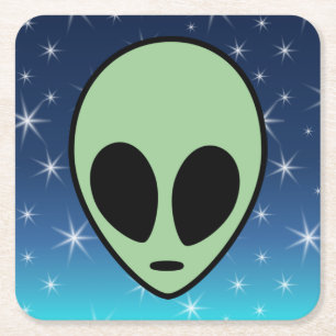 Groene Alien Vierkante Kartonnen Onderzetter