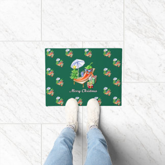 Groene All-Over-Print Vrolijke Kerstpaprika Deurmat