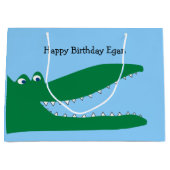 Groene alligator met blauwe achtergrond groot cadeauzakje (Voorkant)