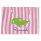 Groene Alligator Roze Streep NAAM Preppy Kleurrijk Groot Cadeauzakje (Achterkant)