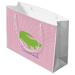 Groene Alligator Roze Streep NAAM Preppy Kleurrijk Groot Cadeauzakje