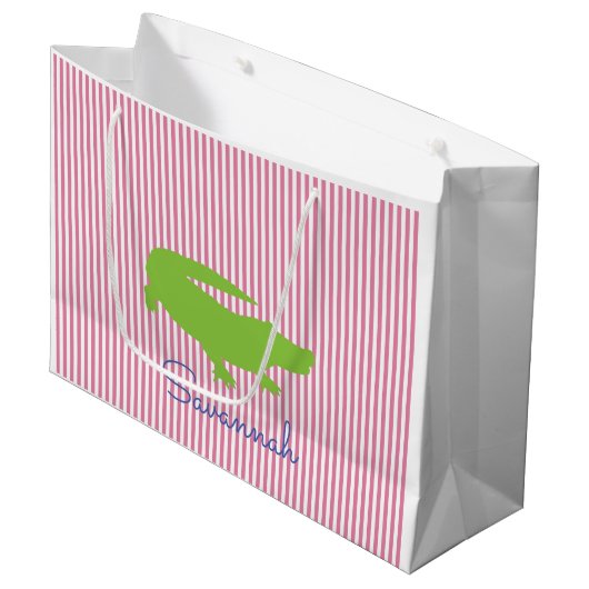 Groene Alligator Roze Streep NAAM Preppy Kleurrijk Groot Cadeauzakje (Voorkant Gekanteld)