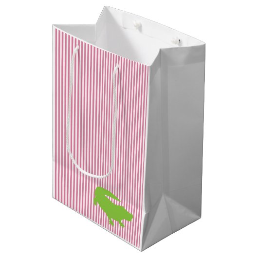 Groene Alligator Roze Streep Preppy Kleurrijke Ple Medium Cadeauzakje (Voorkant Gekanteld)