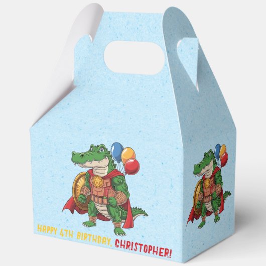 Groene Alligator Superheld Verjaardagsfeest Bedankdoosjes (Voorkant)