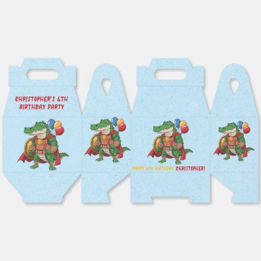 Groene Alligator Superheld Verjaardagsfeest Bedankdoosjes (Ongevouwen)