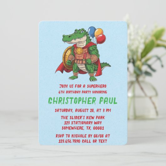Groene Alligator Superheld Verjaardagsfeest Kaart (Staand voorkant)