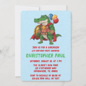 Groene Alligator Superheld Verjaardagsfeest Kaart (Voorkant)