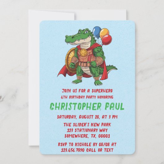 Groene Alligator Superheld Verjaardagsfeest Kaart (Voorkant)
