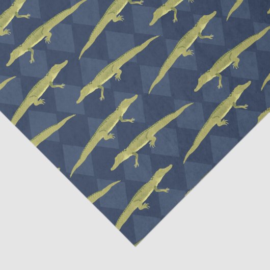 Groene Alligators, Navy Blue Diamond Pattern Tissuepapier (Detail)