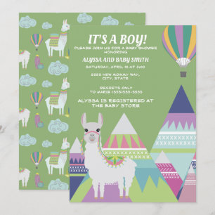 Groene Alpaca Ballon Jongens Baby Shower Kaart