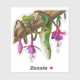 Groene anolis met Fuchsia's Sticker