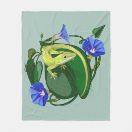 Groene anolis met ochtendglorie fleece deken