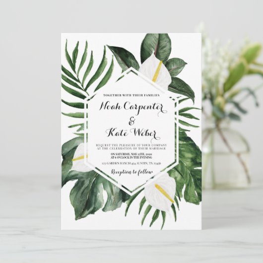 Groene anthurium bruiloft kaart (Staand voorkant)