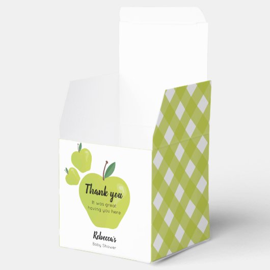 Groene appel baby shower bedankdoosjes (Geopend)