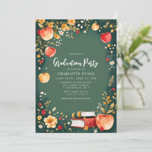 Groene appel Bloemen Docent Afstuderen Uitnodigen Kaart (Staand voorkant)