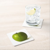 Groene appel coastercan vierkante kartonnen onderzetter (Insitu)