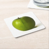 Groene appel coastercan vierkante kartonnen onderzetter (Schuin)